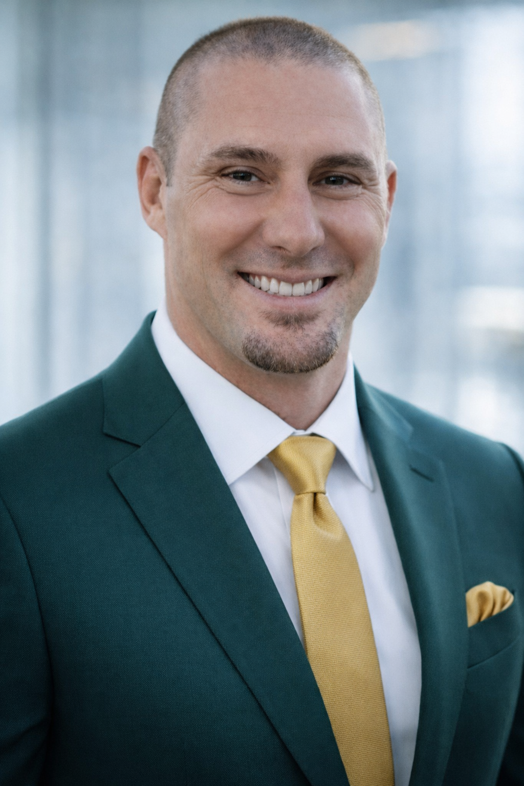 Blake Freese, ICONIC M&A Advisor, in a green jacket and gold tie